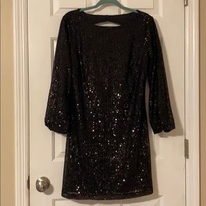 Loft Sequin Black Sleeved Cocktail Dress Sz4 NWT